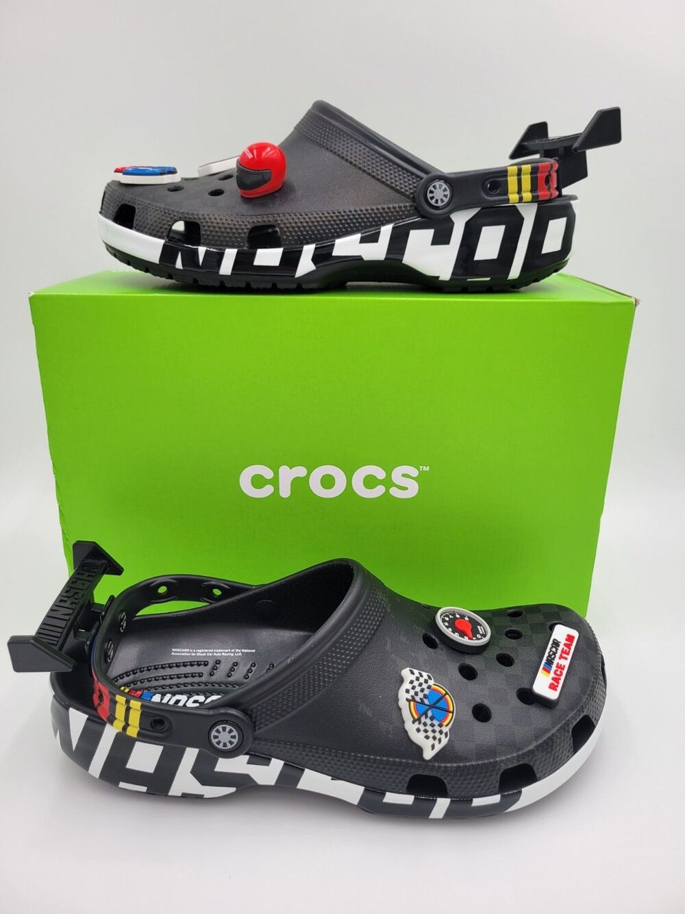 NASCAR Crocs Classic Clog Shoes Men's 12 Slip On Racing Jibbitz New